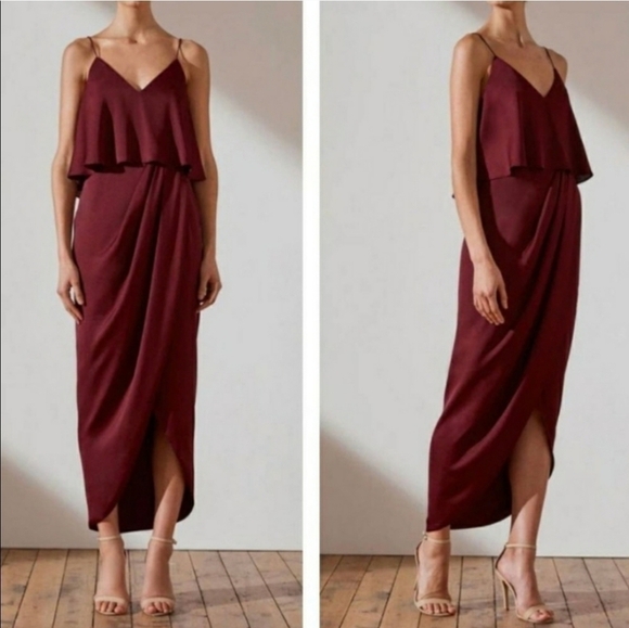 Shona Joy Luxe Cocktail Frill Dress Tulip Hem Garnet Burgundy Red Size 4 NWT - Picture 9 of 13